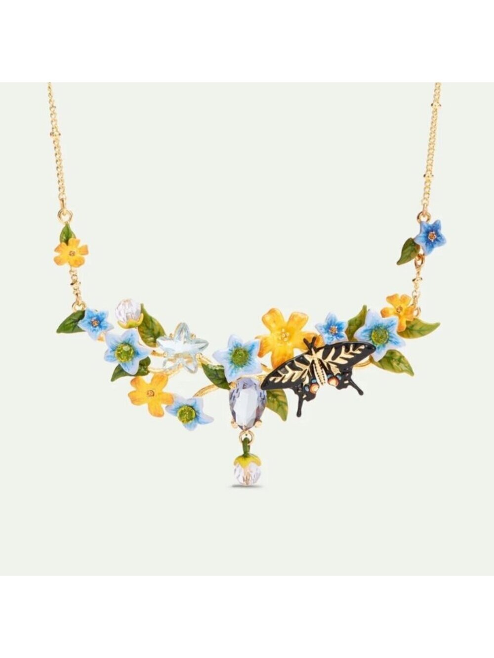 Les Nereides Butterfly, Flower GOLD TONE NECKLACE